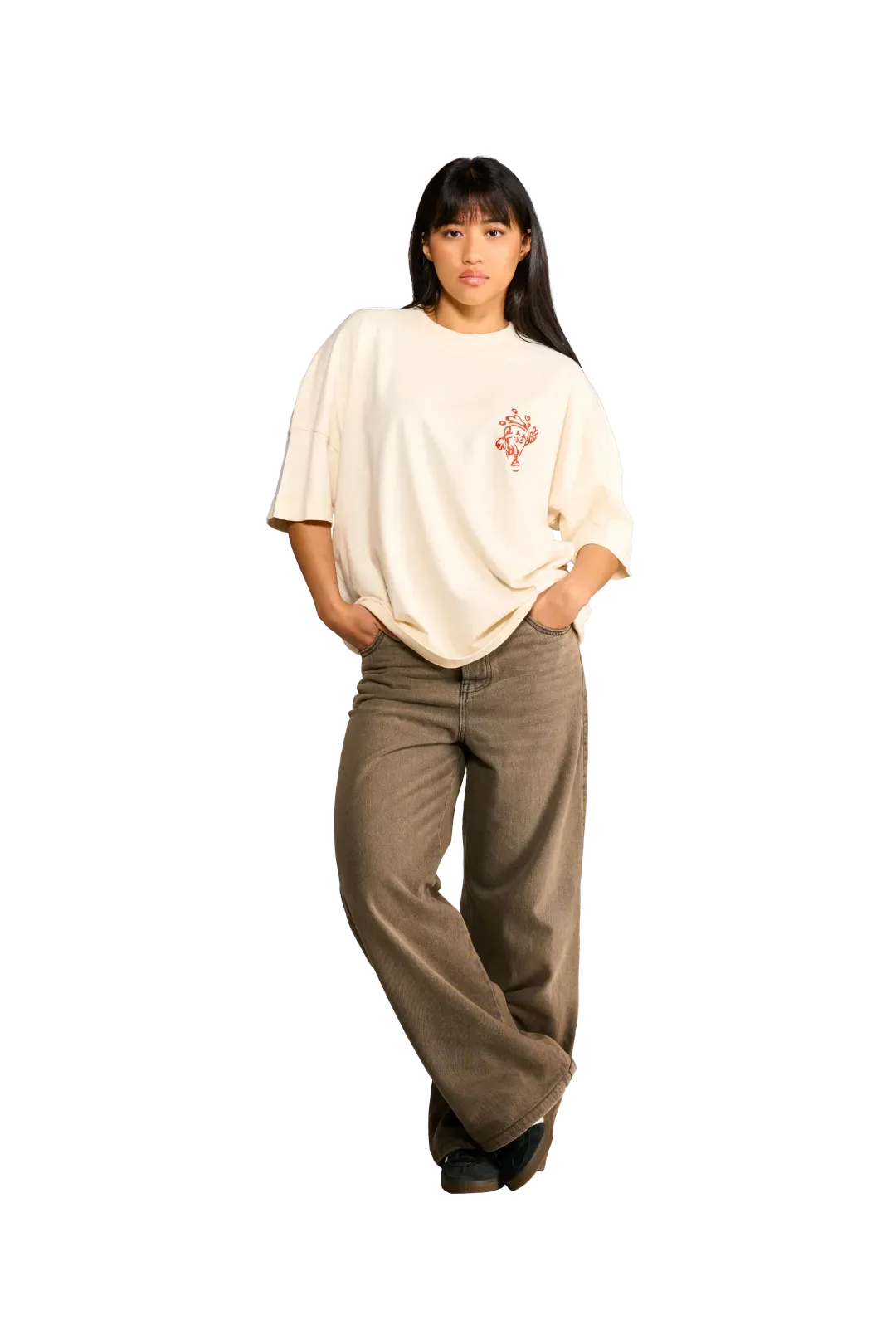 T-shirt panna unisex con stampa tazza di caffè che cammina, Spooky Factory.